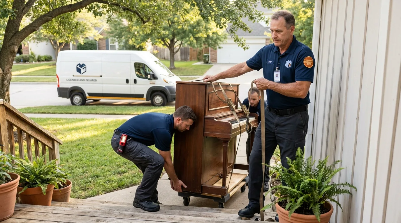 Licensed piano movers securing grand piano in Palmerton, PA
