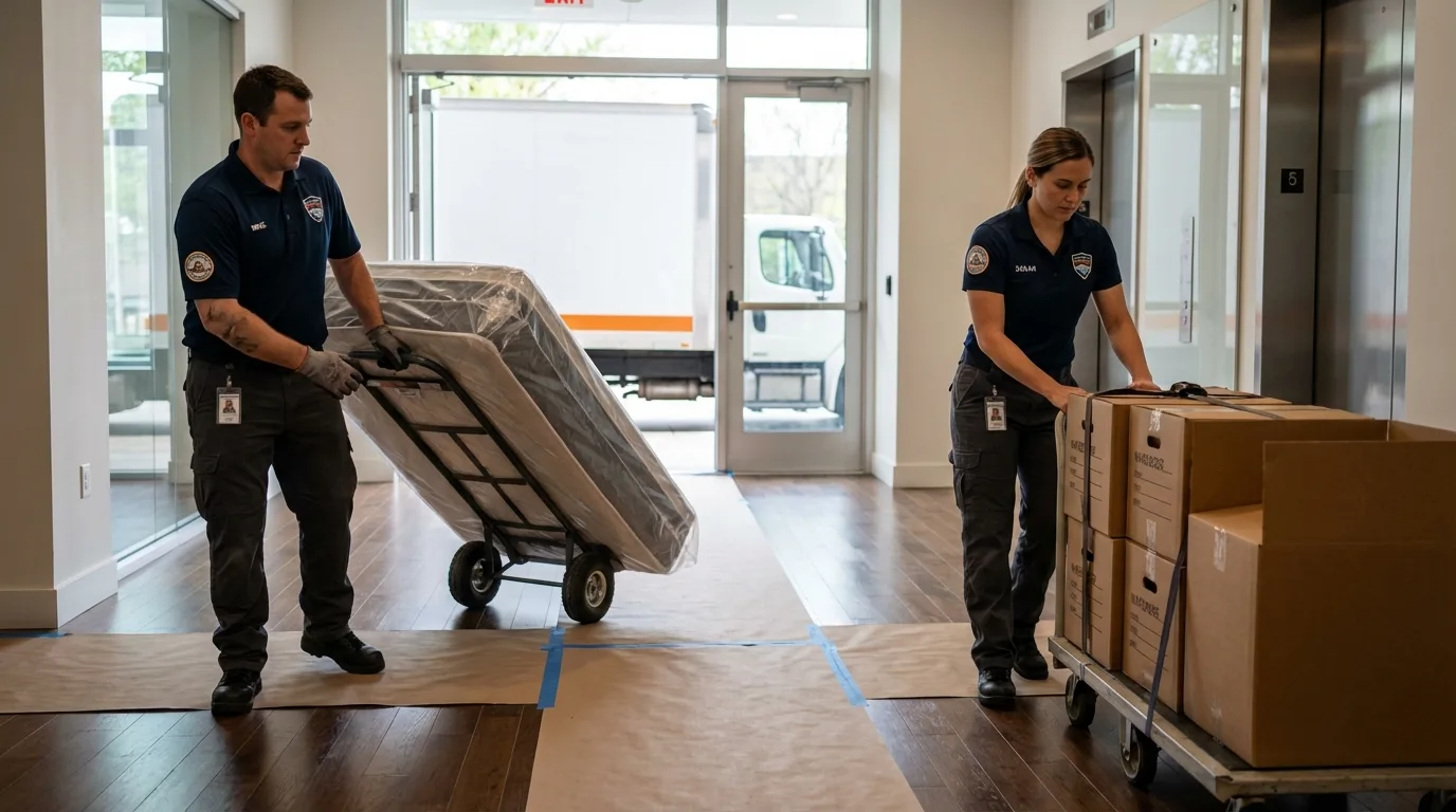 Professional apartment movers loading elevator in Palmerton, PA